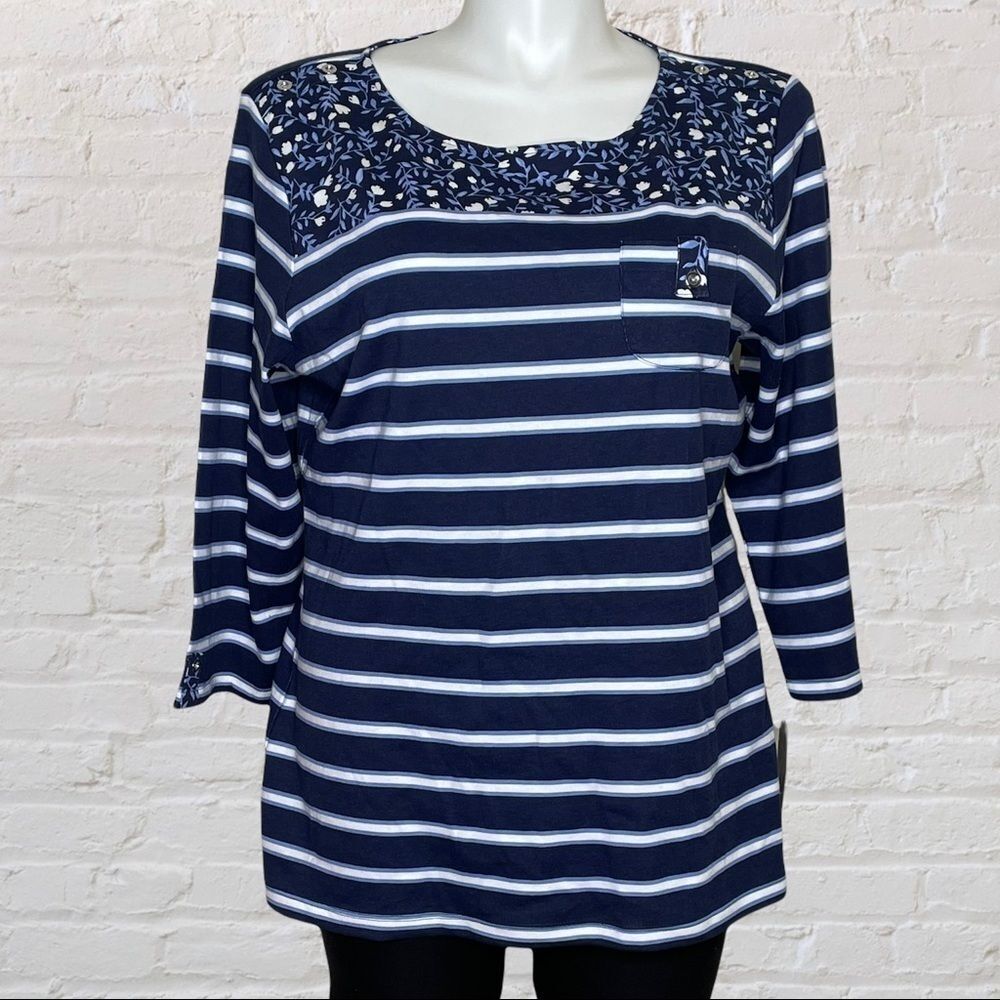 Karen Scott Plus floral and stripe 3/4 sleeve tops, NWT